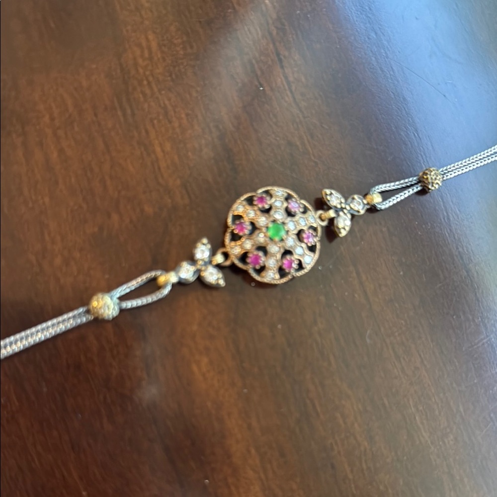 Turkish Elegant Gold Tone and Sterling Silver Bracelet with Multicolor Gemstones - Picture 6 of 8
